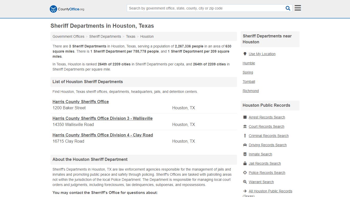 Sheriff Departments in Houston, Texas - County Office